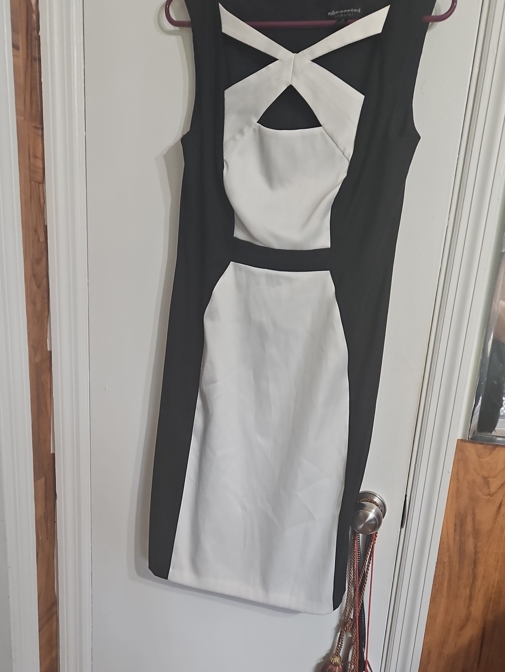 connected apparel Black and White Cutout Sheath Dress